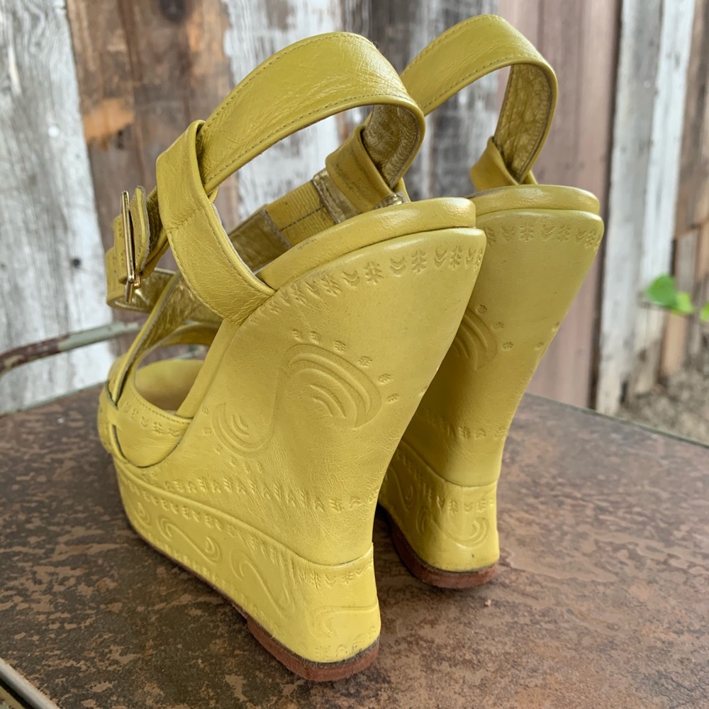 Mustard Yellow Strappy Wedges - Picture 5 of 7